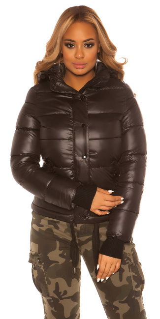 Trendy Winterjacket with removable hood Black